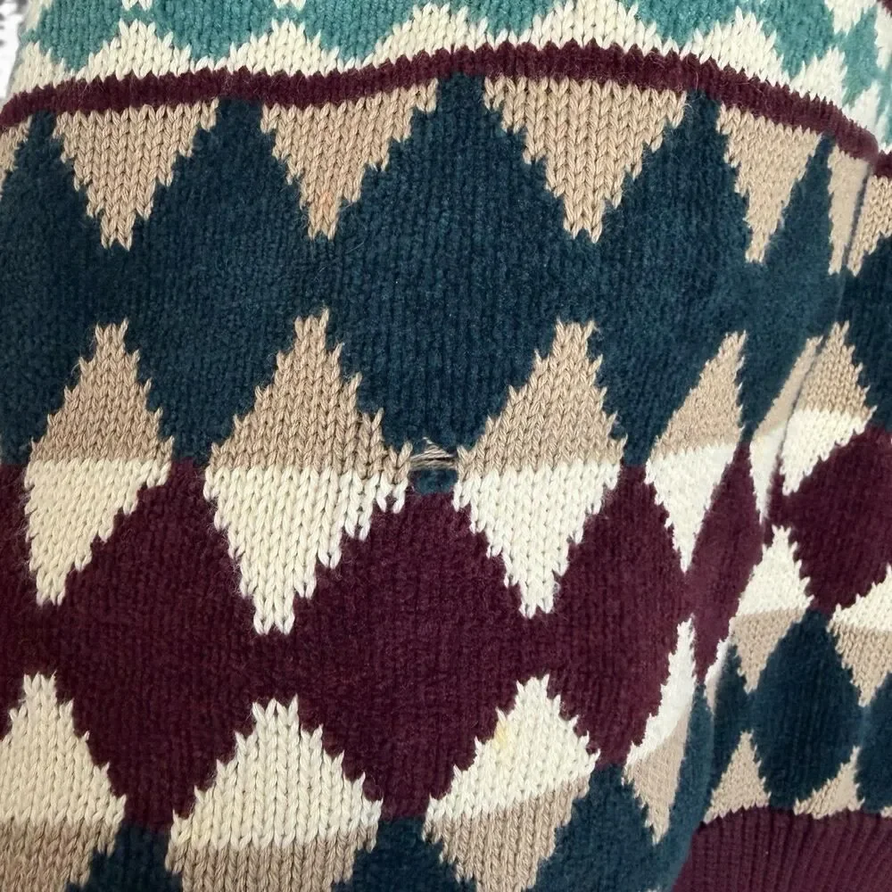 VTG 90s Saks Fifth Avenue 100% Cotton Geometric Grandpa Sweater Multicolor XL